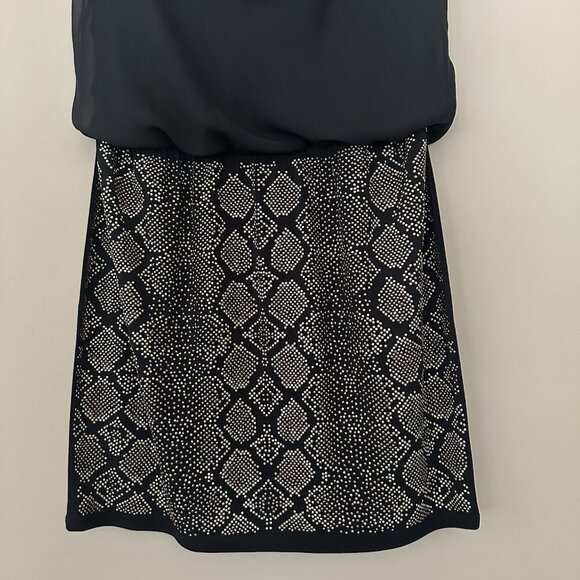 VTG Cache $198 Cocktail Dress Black Gold Snake Party Beaded Studded Y2K Blouson - Picture 4 of 9
